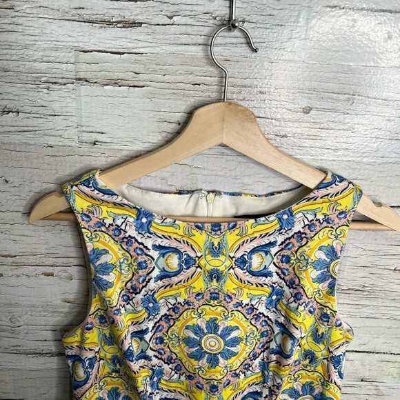 Chetta b midi yellow blue dress  pattern print size 2 - Picture 5 of 8